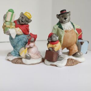VTG 90s Fitz and Floyd Figurine Bears Mr & Mrs Grizzly Christmas